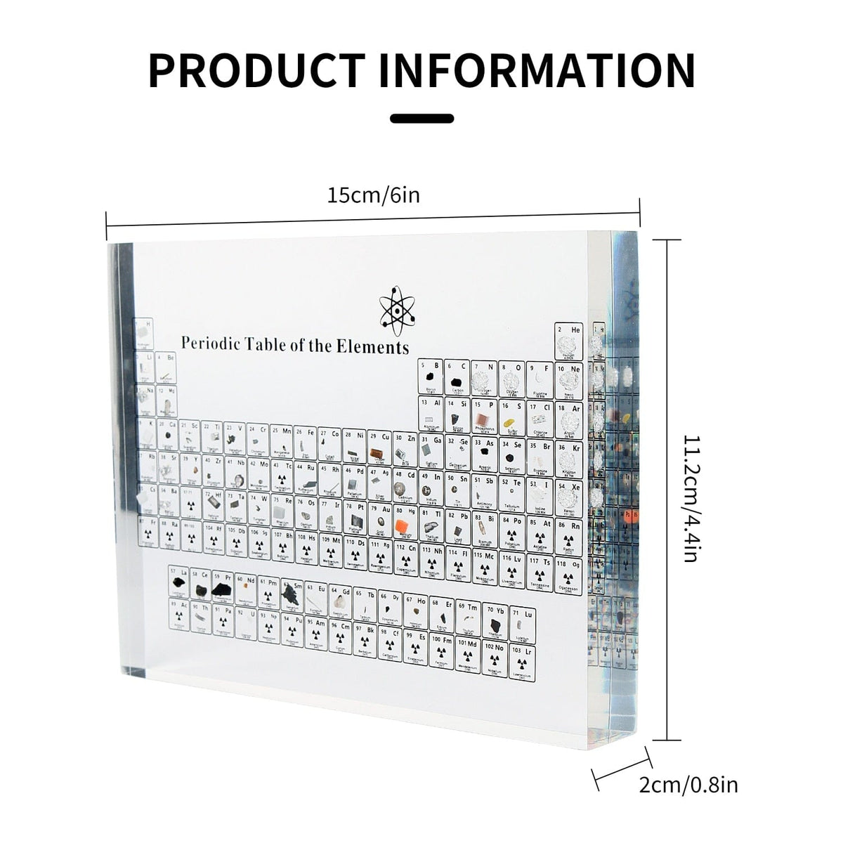Periodic Table with Real Elements & LED Light Base