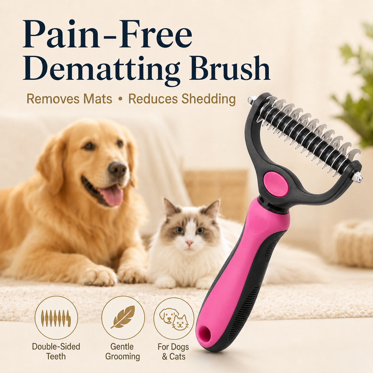 🐶 Dual-Sided Pet Dematting Brush Undercoat Rake for Long Haired Dogs Cats Matted Fur ✂️