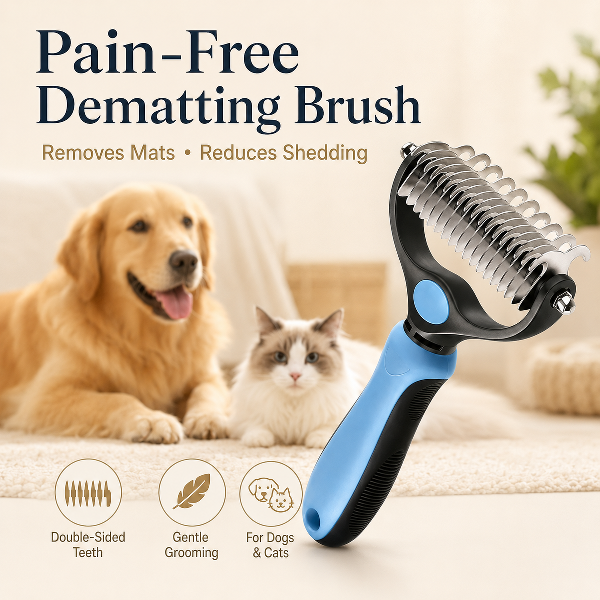 🐶 Dual-Sided Pet Dematting Brush Undercoat Rake for Long Haired Dogs Cats Matted Fur ✂️