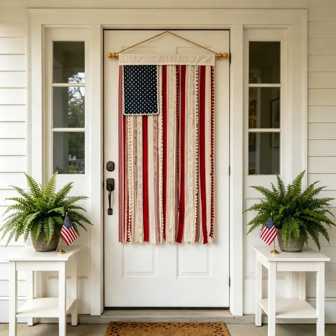 50% OFF🔥4 x 2.3 Ft Lighted Rag American Flag Banner - 🎆 USA 250th Celebration