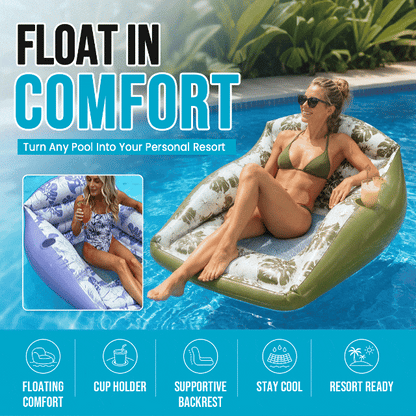 Square Leaf Print Inflatable Water Lounge Float