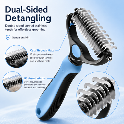 🐶 Dual-Sided Pet Dematting Brush Undercoat Rake for Long Haired Dogs Cats Matted Fur ✂️