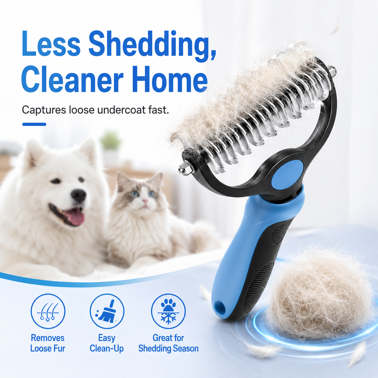 🐶 Dual-Sided Pet Dematting Brush Undercoat Rake for Long Haired Dogs Cats Matted Fur ✂️