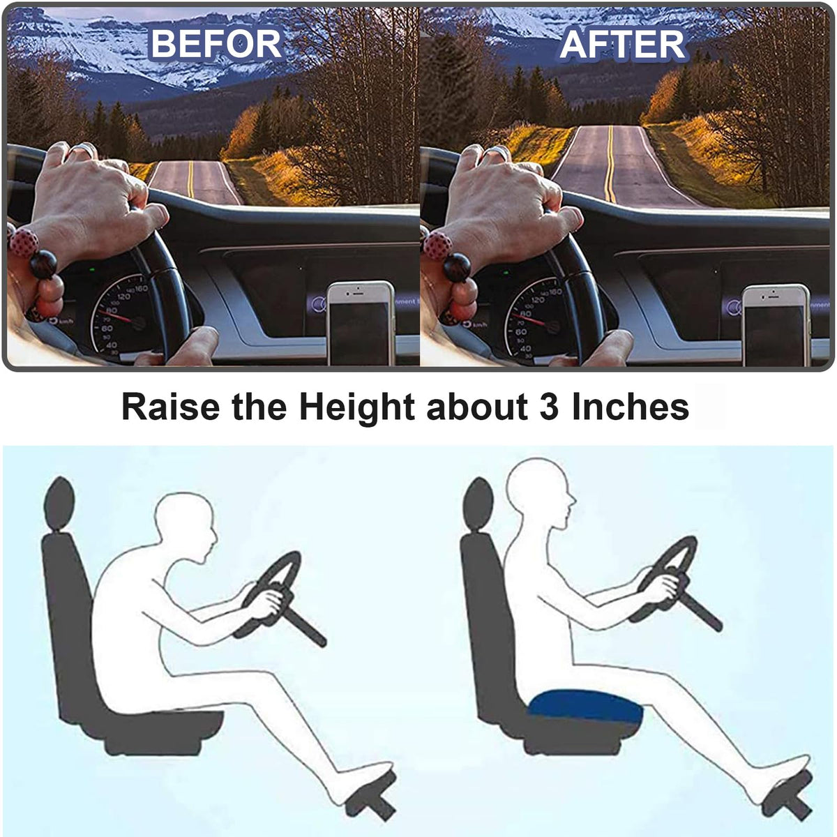 Car Cushion Height Increase – Ergonomic Seat Booster Cushion with Memory Foam | Kalsten