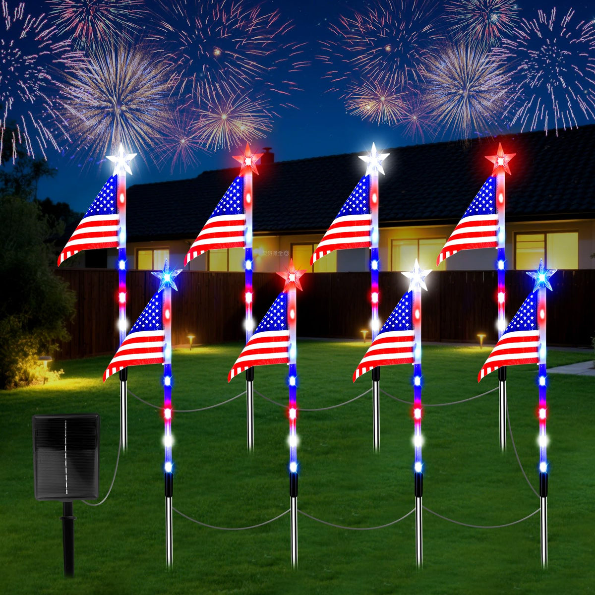 8 Pack Solar Flag Lights 4th of July Decorations Outdoor