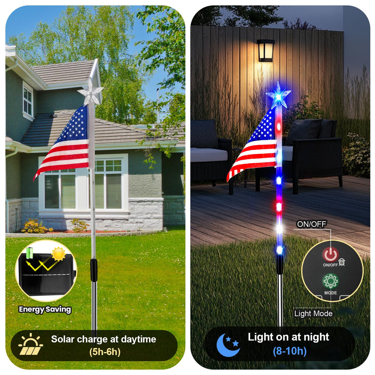 8 Pack Solar Flag Lights 4th of July Decorations Outdoor