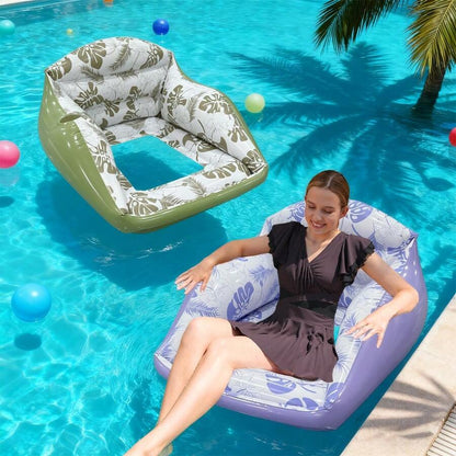Square Leaf Print Inflatable Water Lounge Float
