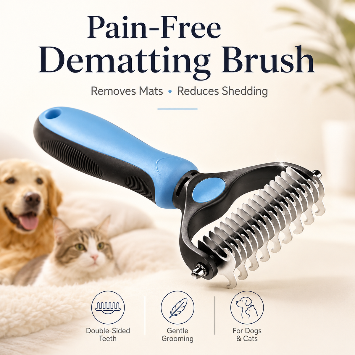 🐶 Dual-Sided Pet Dematting Brush Undercoat Rake for Long Haired Dogs Cats Matted Fur ✂️