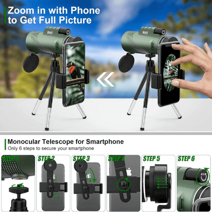 BowLift | Compact Ultra-Zoom Monocular | HD Lens, Lightweight & Perfect for Hiking, Birdwatching, and Sports Events