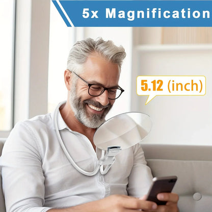 Hands-Free 5X Magnifying Glass with Flexible Neck for Reading and Precision Work