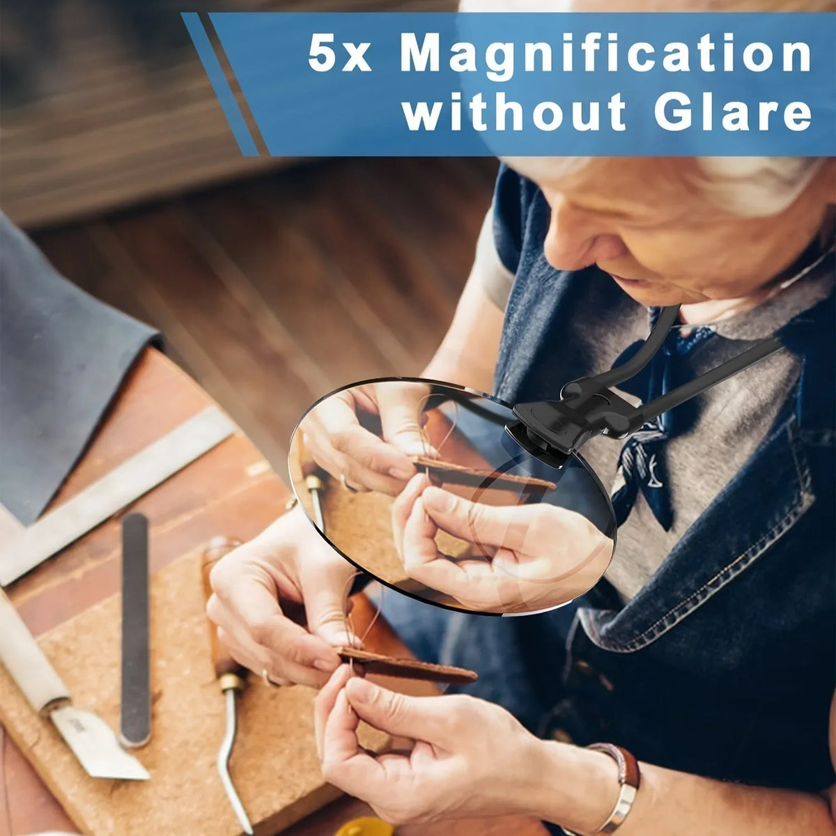 Hands-Free 5X Magnifying Glass with Flexible Neck for Reading and Precision Work
