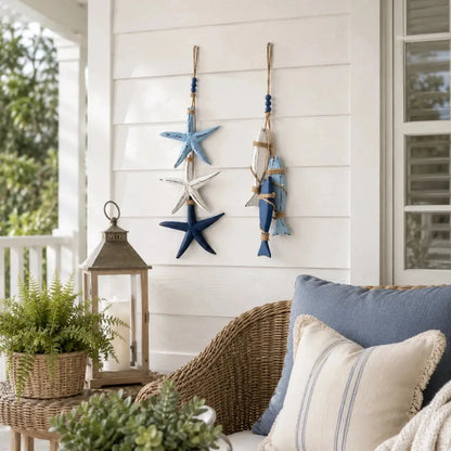 Lighted Coastal Wooden Starfish & Fish Hanging Decor