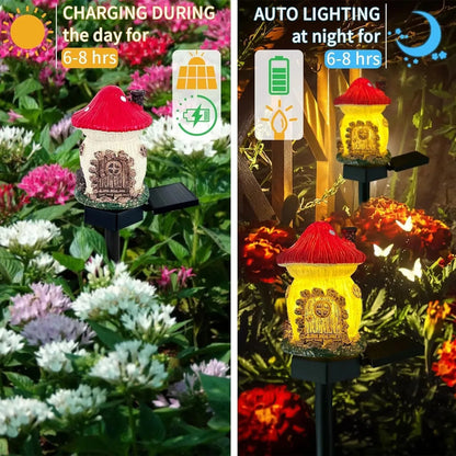 Solar Fairy-Tale Mushroom Cottage Garden Light