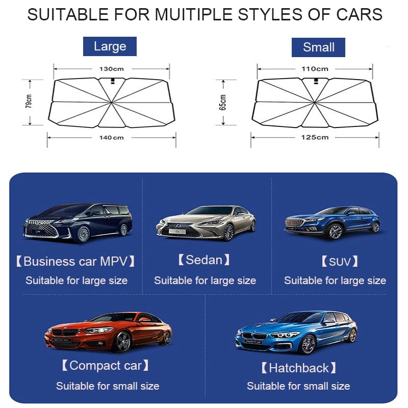Car Windshield Sun Shade Umbrella, Foldable, UV Block