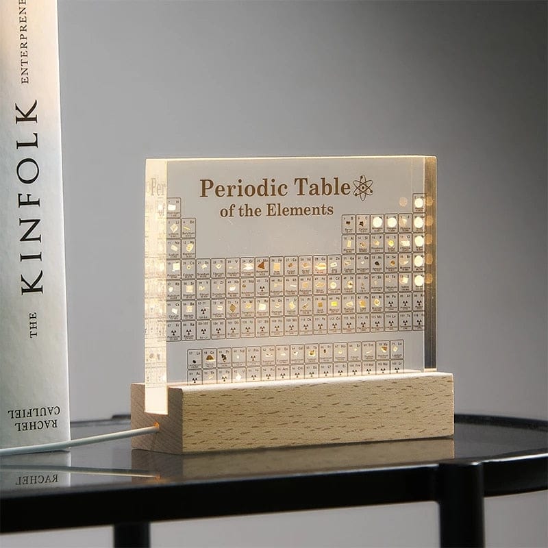 Periodic Table with Real Elements & LED Light Base