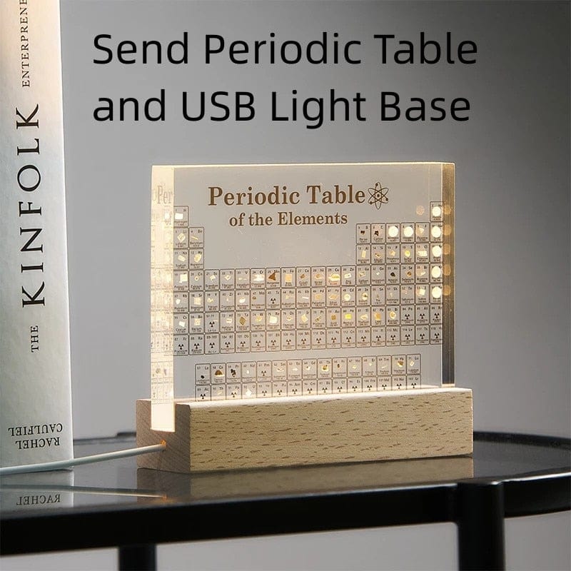 Periodic Table with Real Elements & LED Light Base