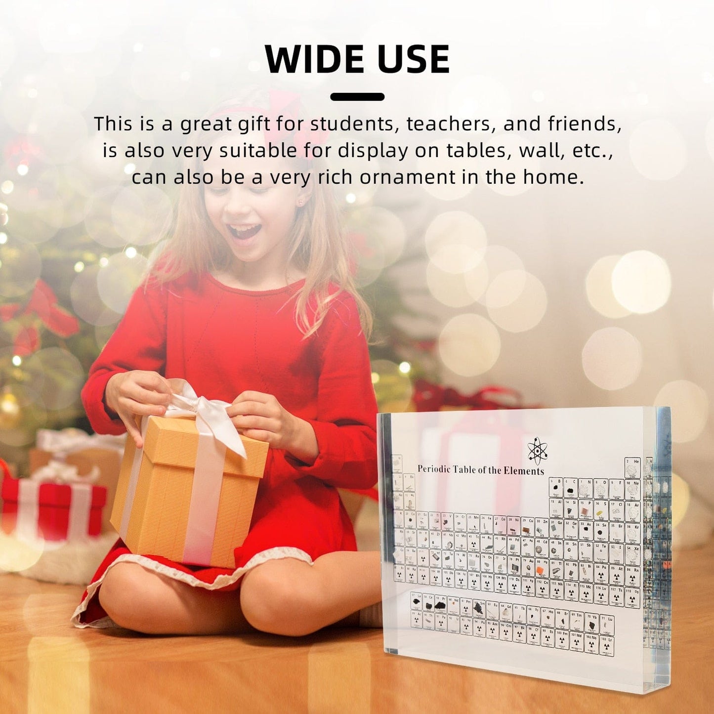 Periodic Table with Real Elements & LED Light Base