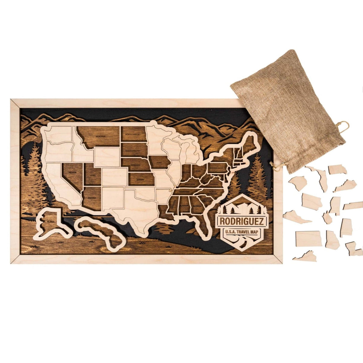 USA Travel Map Wooden Wall Art With Peel and Stick State Pieces