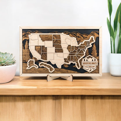 USA Travel Map Wooden Wall Art With Peel and Stick State Pieces