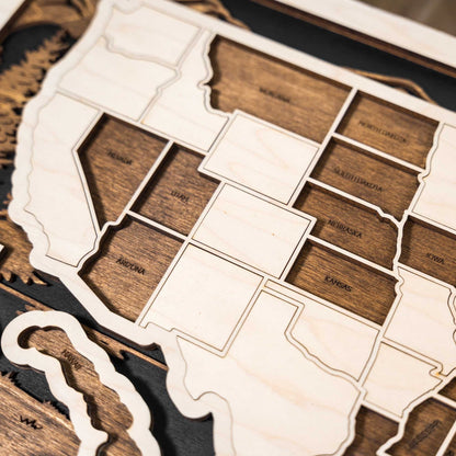 USA Travel Map Wooden Wall Art With Peel and Stick State Pieces