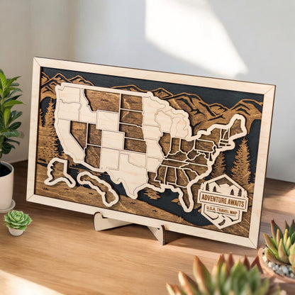 USA Travel Map Wooden Wall Art With Peel and Stick State Pieces