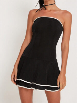 Black Tube Frill White Trim Mini Dress